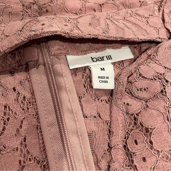 Bar III Women's Powdery Mauve Ruffle Cap Sleeve Lace Choker A-Line Dress sz M - Picture 5 of 5